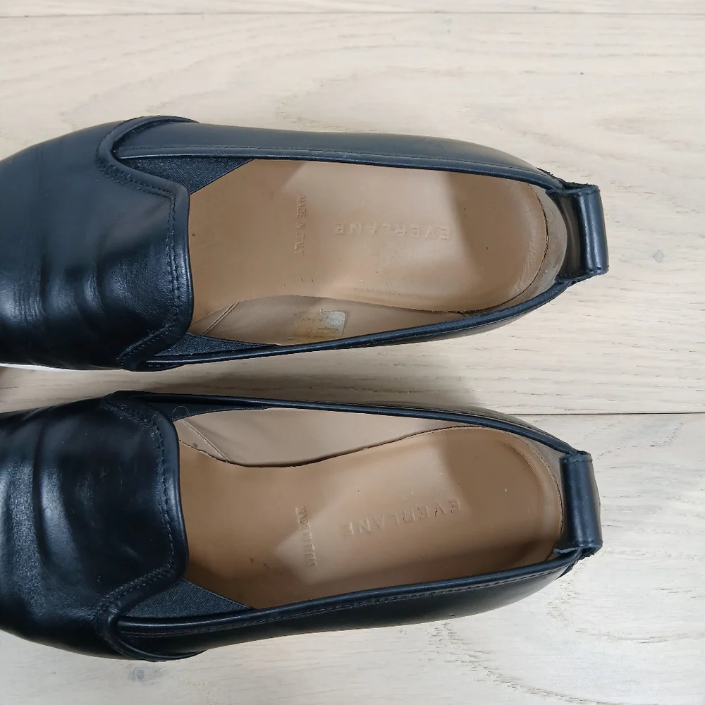 Everlane Black Leather‎ Modern Loafer Slip-On Platform Shoes 1390 - Picture 9 of 11